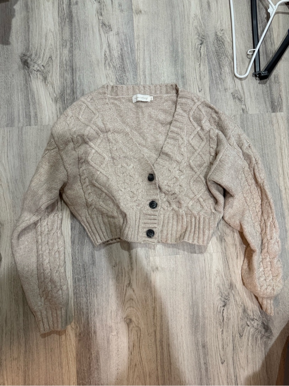 Cropped Cable Cardigan Sweater in Soft Beige